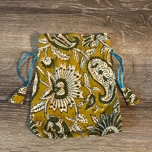 Mother Earth Paisley Floral Drawstring Pouch - Yellow and Olive Blue 6x7.75